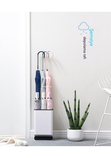 Sızdırmaz, Yerden Tasarruf Sağlayan Şemsiye Saklama Rafı-siyah