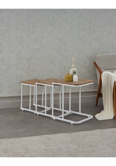 Sehpol Vera Demonte Zigon Sehpa Tekerlekli 3 Lü Beyaz Atlantik Çam