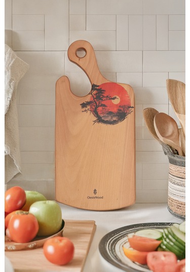 Yekpare Masif Ahşap Sunum Kesme Tahtası Desenli Kayın Medium 3