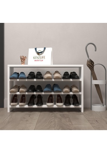 Kenzlife Ayakkabılık Mısri Mat Beyaz Suntalam 050 080 20 Oniki Çift Ayakkabı Kapasitesi Arkalıksız Beyaz