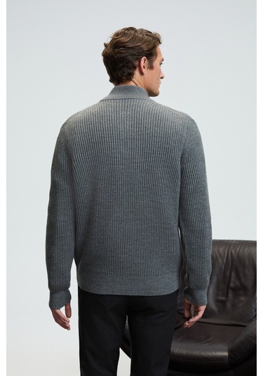 BERNARDO Erkek Yarım Fermuarlı Dik Yaka Triko Antrasit Kazak
