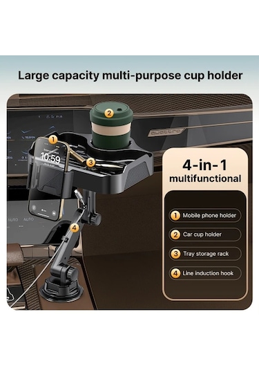 Xuweiwei Black Ekstra Büyük Alanlı Yükseltilmiş Katlanır Araç Tepsisi Cep Telefonu Tutucu