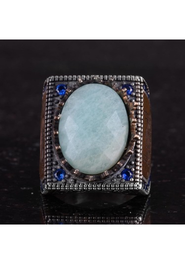 Gerçek Doğal Taş Yüzük - 925 Ayar Gümüş İslami Yüzük - El Yapımı Hat Yüzük Gümüş