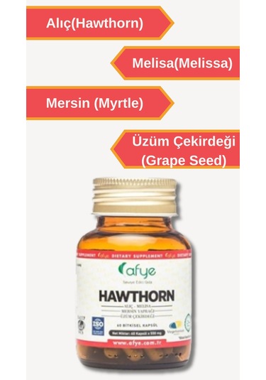 Afye Hawthorn 600 Mg Alıç-Melisa-Üzüm Çekirdeği Özü 60 Kapsül