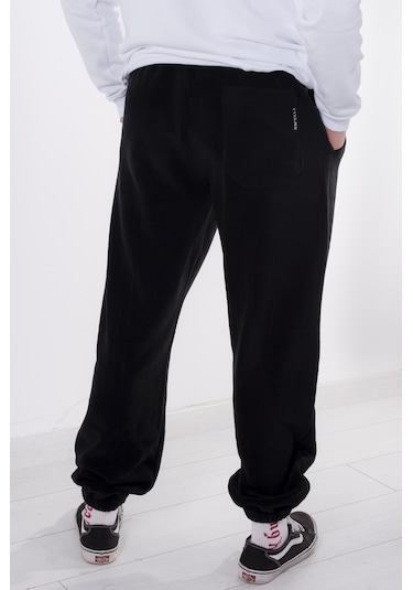 Kadın Erkek Siyah Cepli Paçası Lastikli Polar Eşofman Altı Siyah