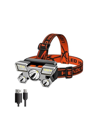 Turuncu Mj 2022 Led Far Güçlü Işık Süper Parlak Kafaya Monte El Feneri Açık Şarj Edilebilir Gece Balıkçılık Far 5 Işık Kaynakları Turuncu