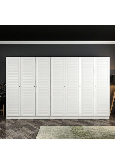 Minar Kale 7 Mebran Panjur Kapaklı 4 Çekmeceli Dolap Beyaz/beyaz 190cm