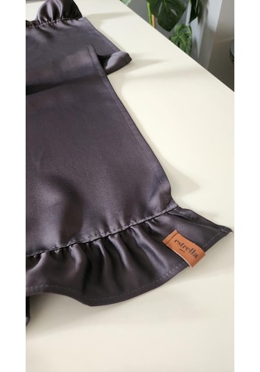 Cemre Saten 2-kenar Fırfırlı Vintage Runner Örtü Antrasit 40x110