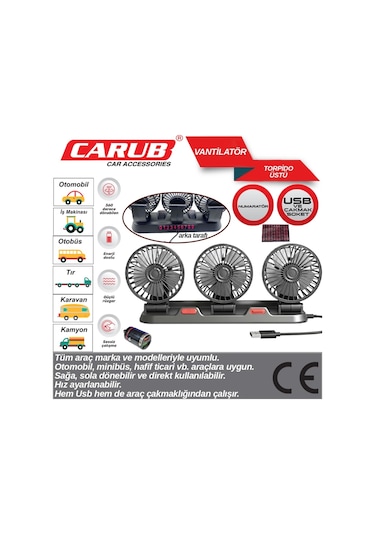 Carub Usb Çakmaklı Üçlü Vantilatör -