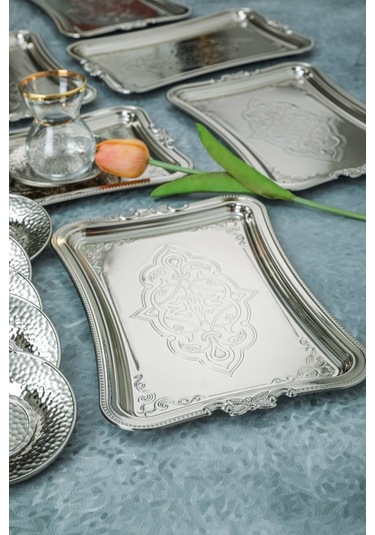 Tek Kişilik Kahve Sunumluk Paslanmaz Metal Damat Ve Söz Tepsisi Kararmaz Kaplama Gümüş 001