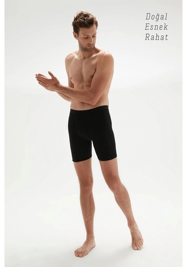 Weweus Siyah Erkek Süper İnce Doğal Bambu Lüks Uzun Boxer 1013 Siyah