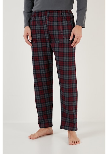 Buratti Ekoseli Cepli Beli Lastikli % 100 Pamuk Regular Fit Erkek Pijama Takımı 6572001 Antrasit