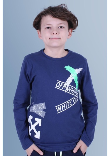 X Baskılı Uzun Kollu Erkek Çocuk Lacivert Sweatshirt Lacivert
