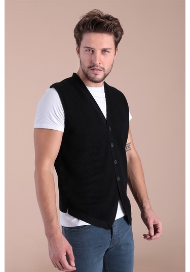 Ferraro Desenli Pamuk Triko Yelek - Siyah-Siyah