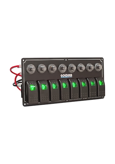 Goldsea Marine Switch Panel 8 Anahtarlı Otomatik Sigortali 12-24V Sigorta Paneli Yeşil Led