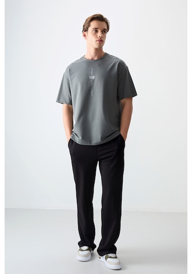 Tommy Life Haki Pamuklu Kalın Yumuşak Dokulu Oversize Fit Baskılı Erkek T-shirt - 88373 Haki
