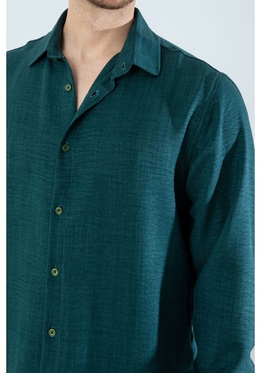 Rahat Kesim Keten Dokulu Gömlek Nefti