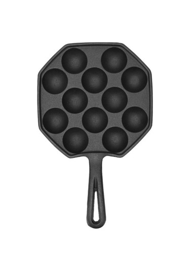Pazly 12 Gözlü Dökme Demir Takoyaki Tavası, Yapışmaz Yüzey, Sağlıklı Yağsız Pişirme, Siyah Siyah