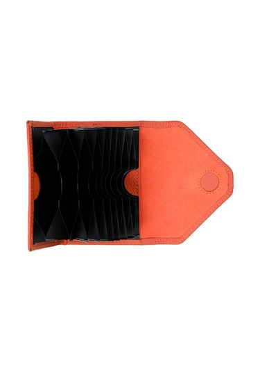 Mft Leather Hakiki Deri Kadın Akordiyon Cüzdan Mia 2190 Flother Mat Turuncu