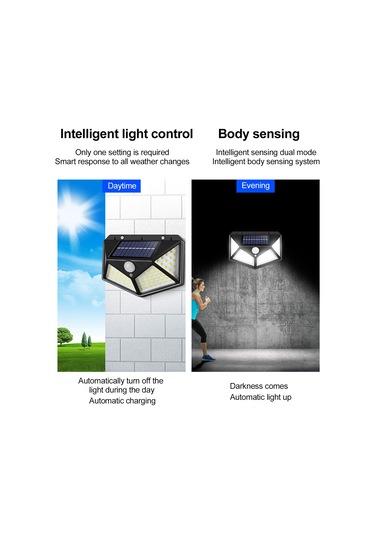Fosenze Güneş Enerjili Duvar Lambası - 20 Led Ev Dışı Aydınlatma - Şarjlı - Fonksiyon: İnsan Algılama Yok Siyah