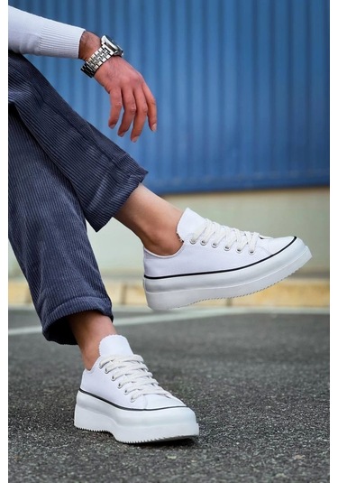 Kb-cx-3 Kuback Kısa Beyaz Keten Beyaz Yüksek Taban Spor Ayakkabı Beyaz