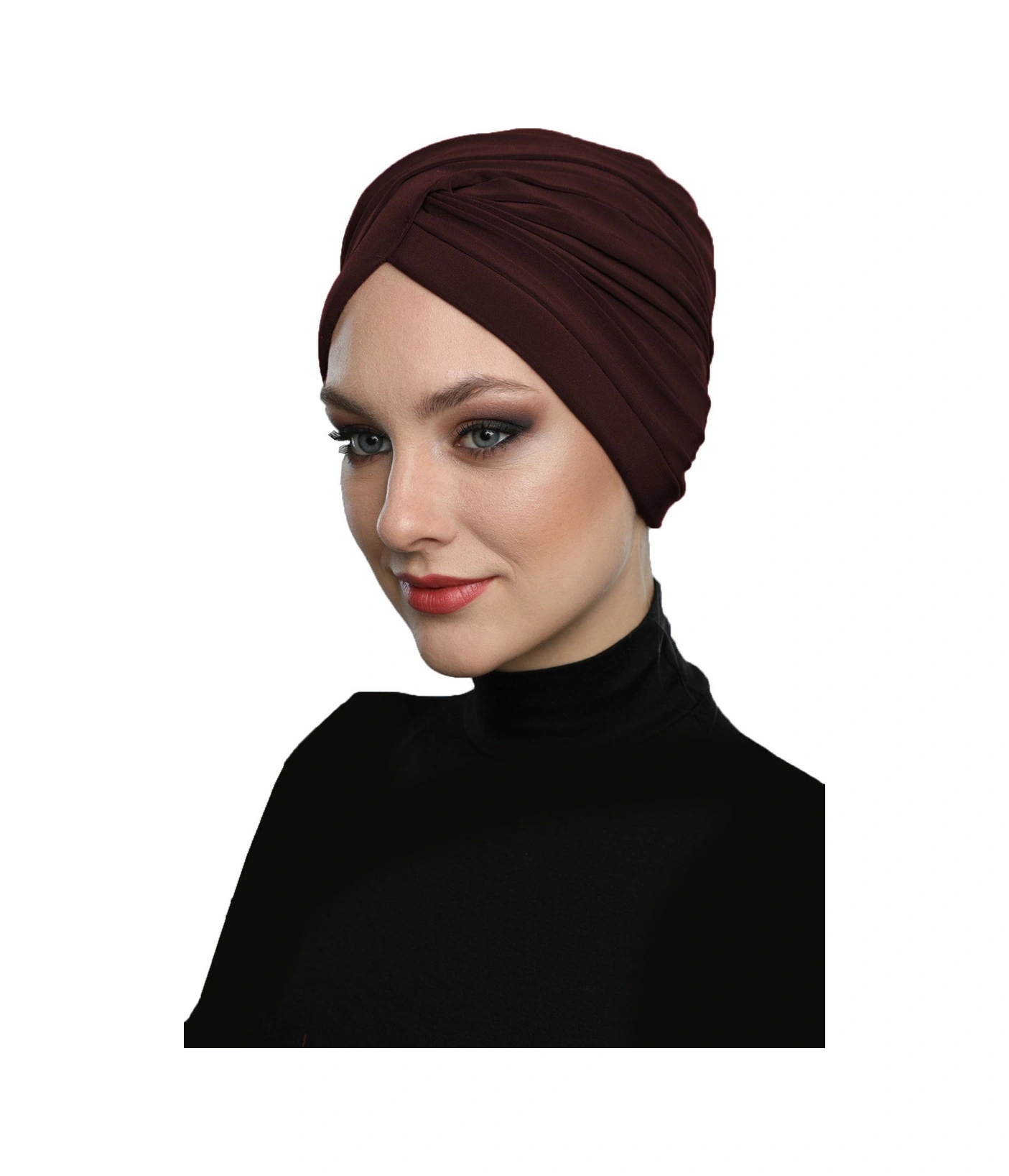 Çapraz W Nervürlü Ensesi Bantlı Kahve Hazır Türban Tesettür Havuz Bonesi Kahve