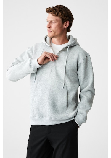 Grimelange Justus Erkek Kapüşonlu Kanguru Cepli Fermuar Yakalı Grimelanj Sweatshirt Grimelanj