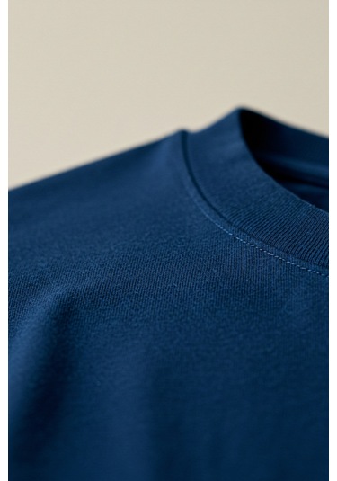 Erkek Oversize Basic Tişört Unisex %100 Pamuk Rahat Kalıp Erkek Tam Oversize Tişört Indigo