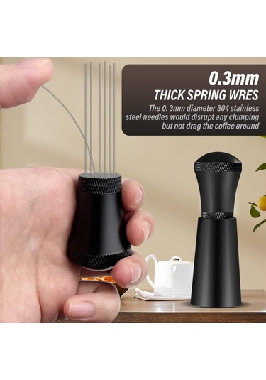 Ximistore9 Espresso Kahve Tozu Karıştırıcı: Alüminyum Kolu, Tabanlı Tutucu Ve 17 Paslanmaz Çelik İğne Siyah Siyah