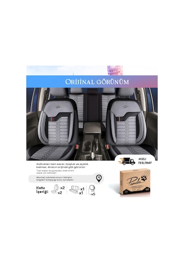 Panda Londra Serisi İngiliz Jakar Kumaş Oto Koltuk Kılıfı - Açık Gri - Siyah