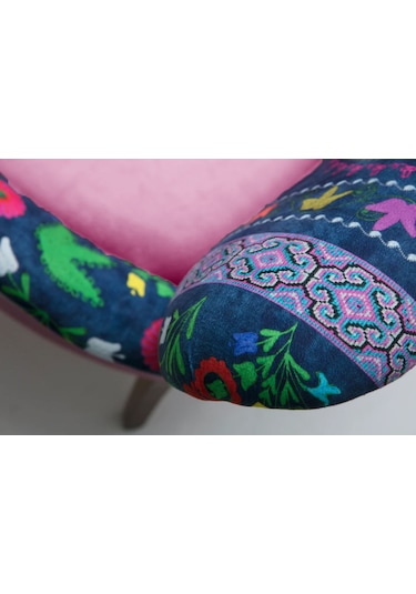 Azra Mobilya - Roma Çay Seti Koltuk Takımı - Etnik Desen Kumaş - Ahşap Demonte Ayak Etnik Desen - Pembe