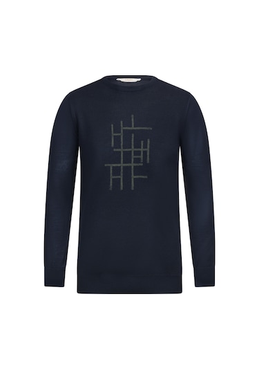 Lacivert Regular Fit Jakarlı Bisiklet Yaka Yünlü Triko Kazak 30095 Lacivert