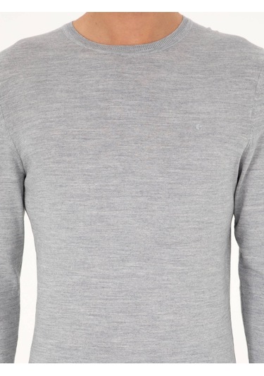 Cacharel Açık Gri Slim Fit Bisiklet Yaka Yün Karışımlı Basic Triko Kazak