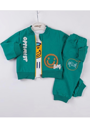 Optimist Nakışlı Erkek Bebek Takım Yeşill Yeşil