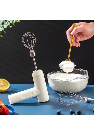 Ulzyvf Yumurta Yiyecek Taşınabilir Pişirme Mutfak Mikseri Mikser Krem Kek Kablosuz Hızları Hamur Gereçleri Elektrikli Çırpıcı Beyaz Beyaz Adet 3 1 Kw Beyaz