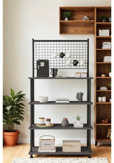 Çevir Kur Antrasit 4 Raflı Kahve Köşesi Dolabı Mutfak Düzenleyici, Stand, 71x167x35 Cm Antrasit