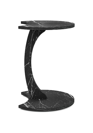 Jet Tekerlekli C Sehpa Koltuk Sehpası Yan Sehpa Zigon Sehpa Servis Sehpası Siyah Mermer