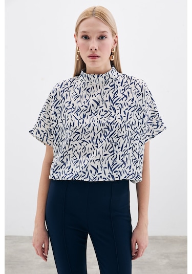 Sateen Yarasa Kol Desenli Bluz - Lacivert-135741 Lacivert