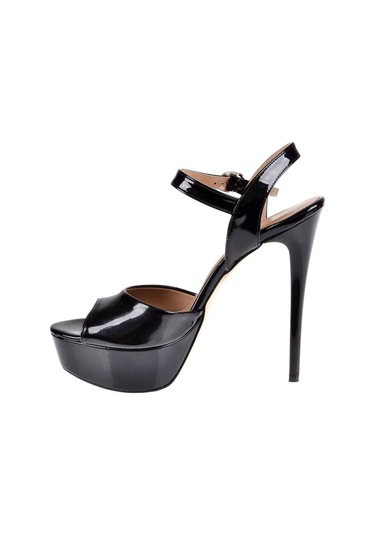 Pullman Yüksek Topuk Platform Taban Kadın Topuklu Ayakkabı Pl-2909 Siyah Rugan Siyah Rugan