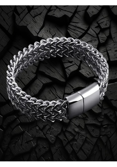 Çelik Bileklik Çift Taraflı Kullanılabilen Titanyum Model 0.8 Mm 21 Cm Unisex Gümüş Silver Gümüş