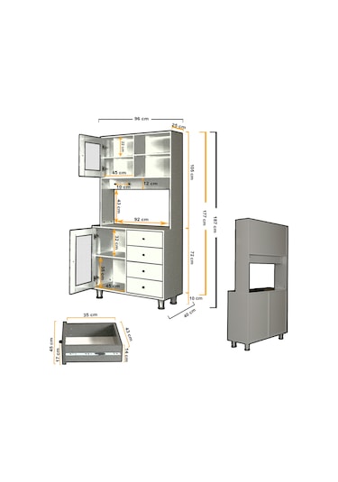 Pasific Home Grano Kahve Köşesi Çok Amaçlı Kiler Dolabı, 96 cm, Antrasit