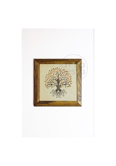 Artavessa Masif Ahşap Çerçeveli Taş Tablo Pano 26 x 26 cm - Ağaç Model 2