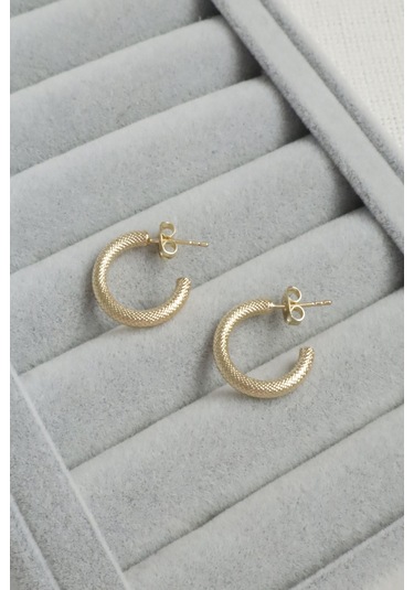 Kadın Küpe Kararmaz 14k Renk Vip Seri Dokulu Yarım Halka Boru 2cm Küpe Altın