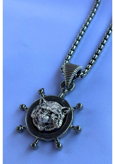 Kurt Dümen El İşçiliği Paslanmaz Çelik Zincir Erkek Kolye Gümüş