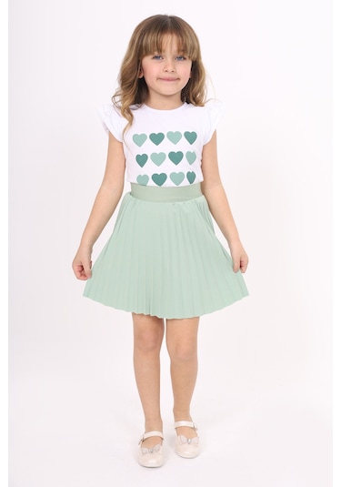 Toontoy Kız Çocuk Baskılı Etekli Takım Yeşil