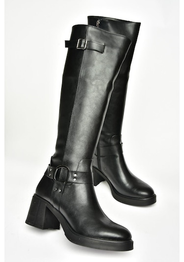 Fox Shoes T282832009 Siyah Kalın Topuklu Kadın Çizme Siyah