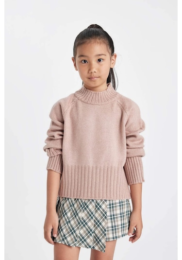 Defacto Kız Çocuk Bej Standart Fit Bisiklet Yaka Triko Kazak C9553A824AUBG384 Bej
