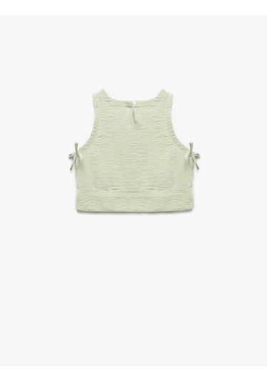 Koton Bisiklet Yaka Dokulu Kolsuz Crop Bluz Yeşil 5skg60140aw