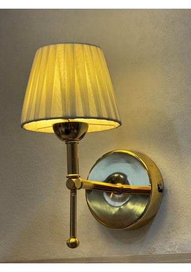 Osmanlı Ipeği Metal Duvar Aydınlatması Kablosuz Pilli Ledli Parlak Gold Aplik Krem