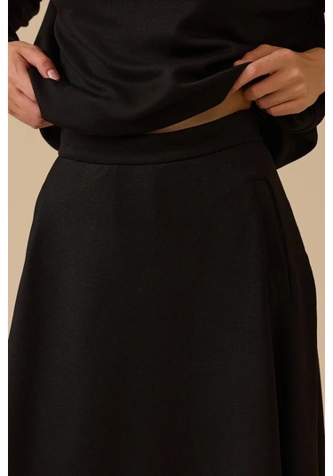 Kadın Basic Kloş Uzun Etek - Siyah Siyah